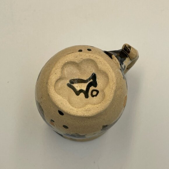 Art Pottery Coffee Mug Blue Black Beige Glazed Pinched Marked Splatter Ink Blot - Picture 7 of 7